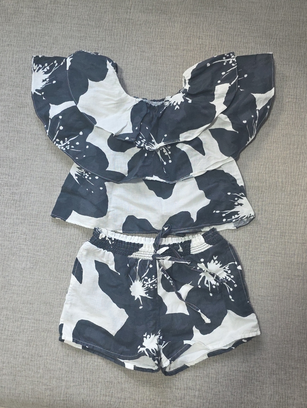 Something Navy Black and White Floral Kids Matching Set